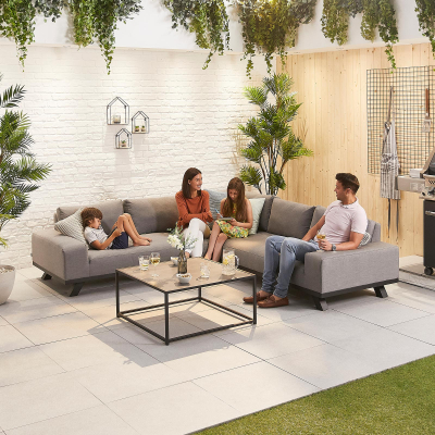 Tranquility All Weather Fabric Aluminium Corner Sofa Lounging Set with Square Coffee Table & No Armchairs in Ash Grey