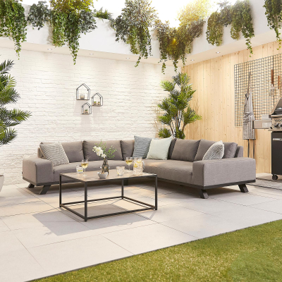 Tranquility All Weather Fabric Aluminium Corner Sofa Lounging Set with Square Coffee Table & No Armchairs in Ash Grey