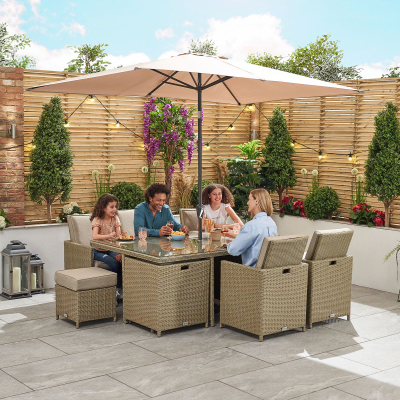 Catherine 6 Seat Rattan Cube Dining Set with 6 Stools - Rectangular Table in Willow