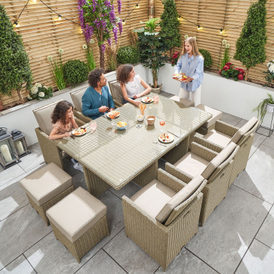 Catherine 6 Seat Rattan Cube Dining Set with 6 Stools - Rectangular Table in Willow