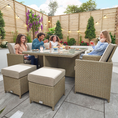 Catherine 6 Seat Rattan Cube Dining Set with 6 Stools - Rectangular Table in Willow