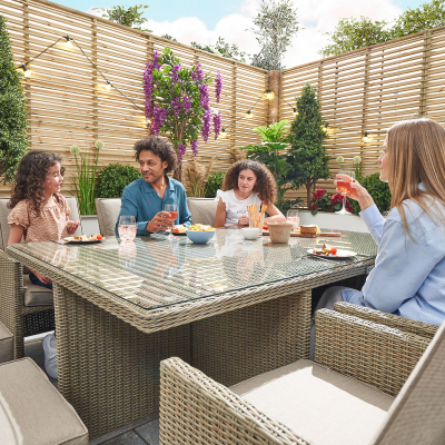 Catherine 6 Seat Rattan Cube Dining Set with 6 Stools - Rectangular Table in Willow