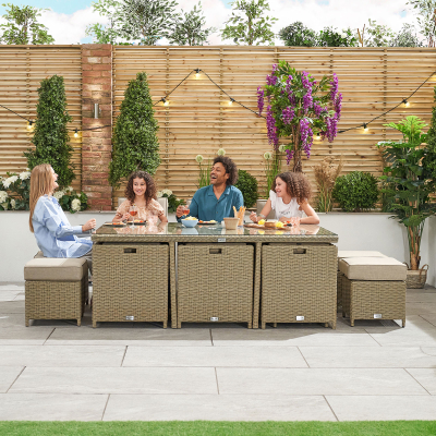 Catherine 6 Seat Rattan Cube Dining Set with 6 Stools - Rectangular Table in Willow