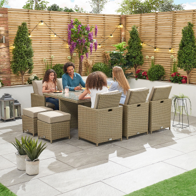 Catherine 6 Seat Rattan Cube Dining Set with 6 Stools - Rectangular Table in Willow