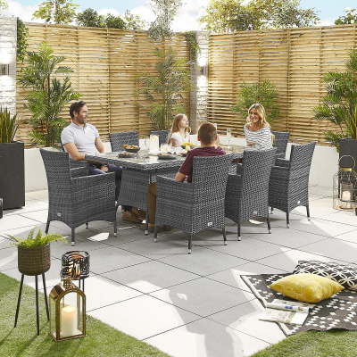 Amelia 8 Seat Rattan Dining Set - Rectangular Table in Grey Rattan