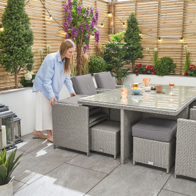 Catherine 6 Seat Rattan Cube Dining Set with 6 Stools - Rectangular Table in White Wash
