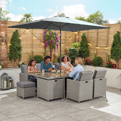 Catherine 6 Seat Rattan Cube Dining Set with 6 Stools - Rectangular Table in White Wash