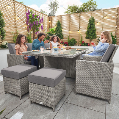 Catherine 6 Seat Rattan Cube Dining Set with 6 Stools - Rectangular Table in White Wash