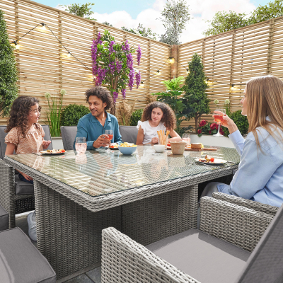 Catherine 6 Seat Rattan Cube Dining Set with 6 Stools - Rectangular Table in White Wash