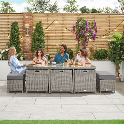 Catherine 6 Seat Rattan Cube Dining Set with 6 Stools - Rectangular Table in White Wash