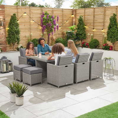Catherine 6 Seat Rattan Cube Dining Set with 6 Stools - Rectangular Table in White Wash