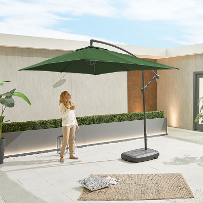Barbados 3.0m x 2.0m Rectangular Aluminium Cantilever Parasol - Green Canopy and Grey Frame
