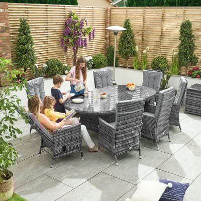 Ruxley 8 Seat Rattan Dining Set - Oval Table in Grey Rattan
