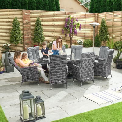 Ruxley 8 Seat Rattan Dining Set - Oval Table in Grey Rattan