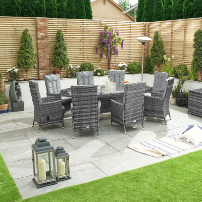 Ruxley 8 Seat Rattan Dining Set - Oval Table in Grey Rattan