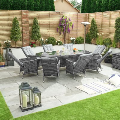 Ruxley 8 Seat Rattan Dining Set - Oval Table in Grey Rattan