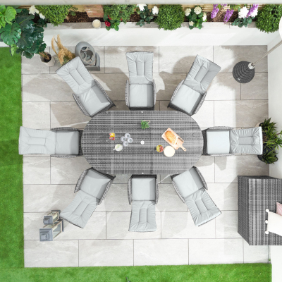 Ruxley 8 Seat Rattan Dining Set - Oval Table in Grey Rattan