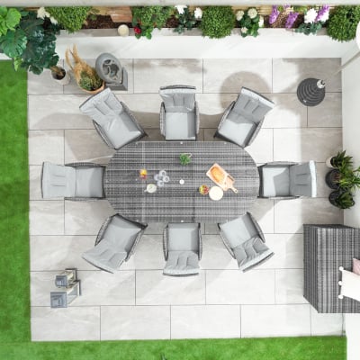 Ruxley 8 Seat Rattan Dining Set - Oval Table in Grey Rattan
