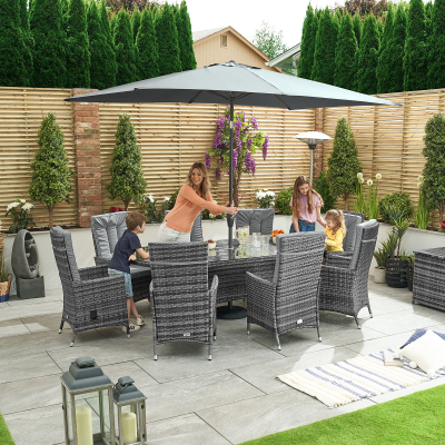 Ruxley 8 Seat Rattan Dining Set - Oval Table in Grey Rattan