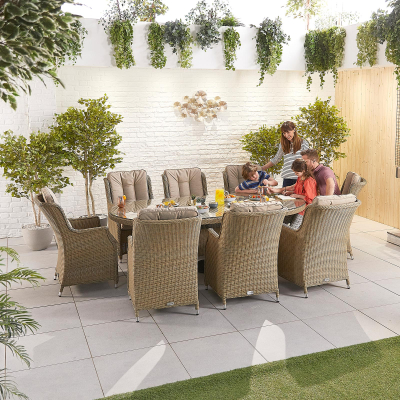 Thalia 8 Seat Rattan Dining Set - Oval Table in Willow