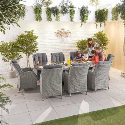 Thalia 8 Seat Rattan Dining Set - Oval Table in White Wash
