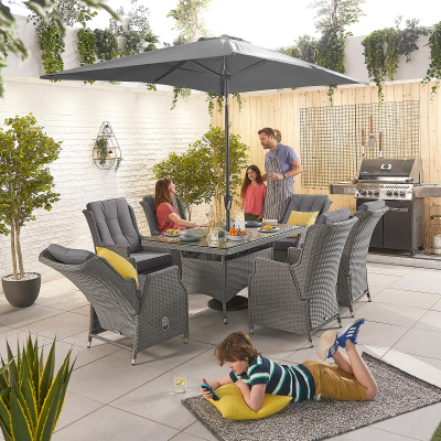Carolina 6 Seat Rattan Dining Set - Rectangular Table in Slate Grey