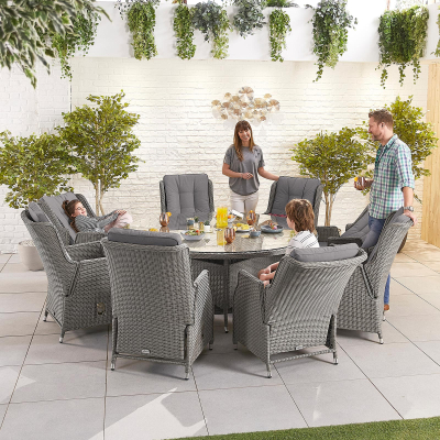 Carolina 8 Seat Rattan Dining Set - Round Table in Slate Grey