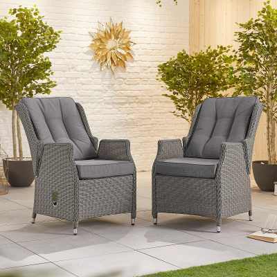 Carolina 6 Seat Rattan Dining Set - Oval Gas Fire Pit Table in Slate Grey