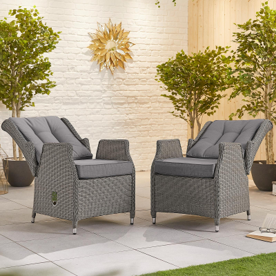 Carolina 6 Seat Rattan Dining Set - Oval Gas Fire Pit Table in Slate Grey