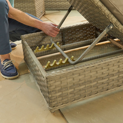 Oyster Rattan Sun Lounger Set of 2 and Side Table in Oyster