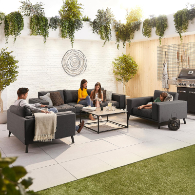 Infinity All Weather Fabric Aluminium 3 Seater Sofa Lounging Set with Square Coffee Table & 2 Armchairs in Charcoal Grey