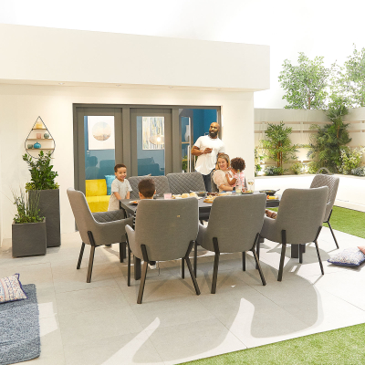 Genoa 8 Seat All Weather Fabric Aluminium Dining Set - Rectangular Table in Ash Grey