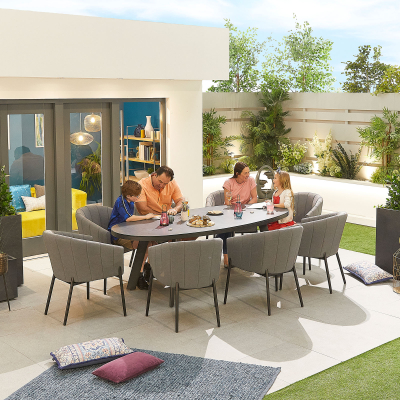 Edge 8 Seat All Weather Fabric Aluminium Dining Set - Oval Table in Ash Grey