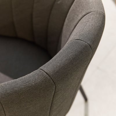 Edge 6 Seat All Weather Fabric Aluminium Dining Set - Round Gas Fire Pit Table in Charcoal Grey