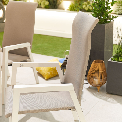Venice 6 Seat Aluminium Dining Set - Rectangular Table in Chalk White