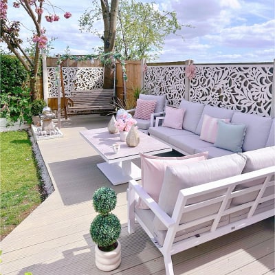 Vogue L-Shaped Corner Aluminium Lounge Dining Set with Armchair - Adjustable Rising Table in Chalk White