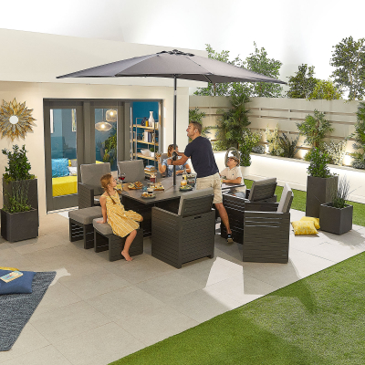 Adria 6 Seat Aluminium Cube Dining Set with 6 Stools - Rectangular Table in Graphite Grey