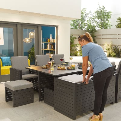 Adria 6 Seat Aluminium Cube Dining Set with 6 Stools - Rectangular Table in Graphite Grey