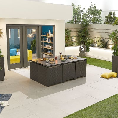 Adria 6 Seat Aluminium Cube Dining Set with 6 Stools - Rectangular Table in Graphite Grey