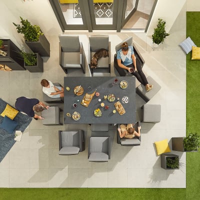 Adria 6 Seat Aluminium Cube Dining Set with 6 Stools - Rectangular Table in Graphite Grey