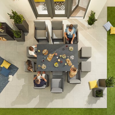 Adria 6 Seat Aluminium Cube Dining Set with 6 Stools - Rectangular Table in Graphite Grey