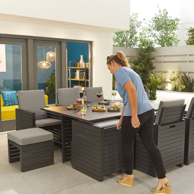 Adria 6 Seat Aluminium Cube Dining Set with 6 Stools - Rectangular Table in Graphite Grey