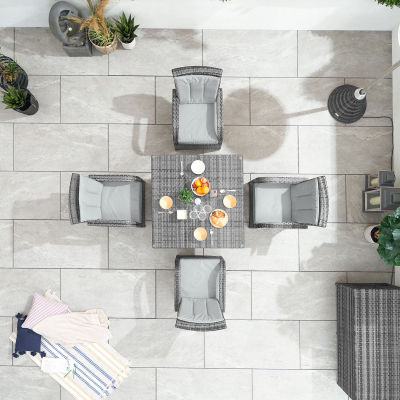 Olivia 4 Seat Rattan Dining Set - Square Table in Grey Rattan