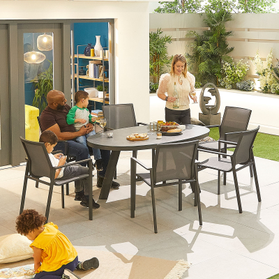 Milano 6 Seat Aluminium Dining Set - Oval Table in Graphite Grey