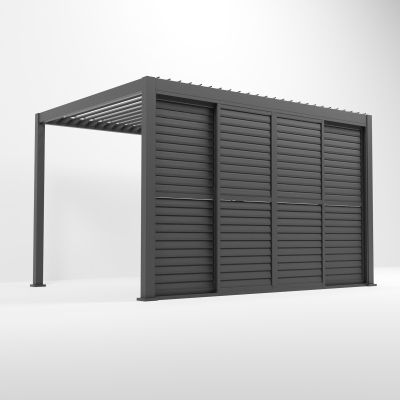 Titan Aluminium Shuttered Louvre Sliding Door System - 4.0m in Graphite Grey