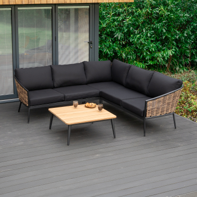 Cane Rattan Aluminium Corner Sofa Lounging Set in Palomino Brown