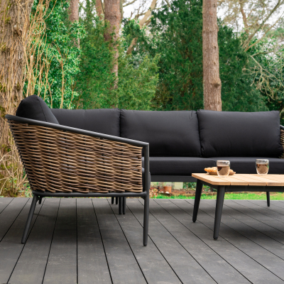 Cane Rattan Aluminium Corner Sofa Lounging Set in Palomino Brown