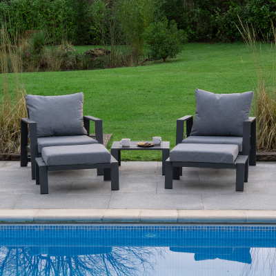 Franklin Aluminium 5 Piece Reclining Lounging Set in Graphite Grey