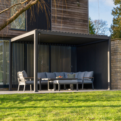 Felix L-Shaped Corner Aluminium Wood Lounge Dining Set - Rising Table in Graphite Grey