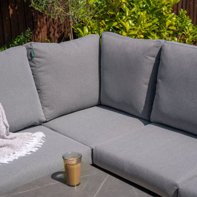 Darcey L-Shaped Corner Rope Aluminium Lounge Dining Set with Bench - Right Handed Rising Table in Heron Grey